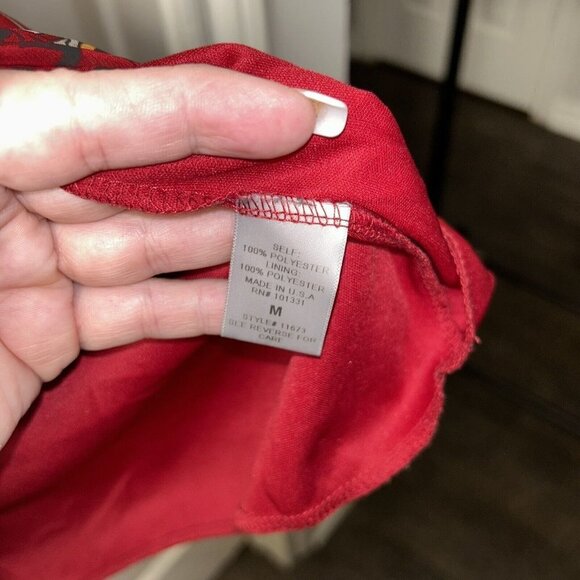 Charlotte Russe Red Floral Boho Long Sleeved Button V-Neck Babydoll Dress Medium - Picture 9 of 10